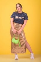 T-shirt Brasil Detalhes Pedraria Azul Marinho