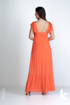 Vestido Laranja De Manguinhas Com Babados e Amarração Abaixo do Busto