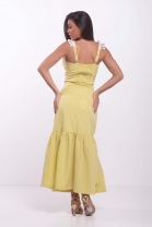 Conjunto Saia Babado Cropped Al&ccedil;a Detalhes Franja Amarelo