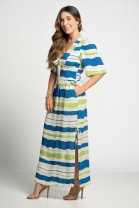 Vestido Midi Listrado com Fenda 