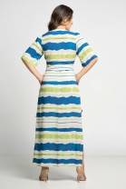 Vestido Midi Listrado com Fenda 