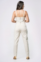 Conjunto de Calça e Cropped de Alça Sarja Off White