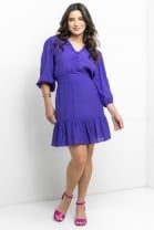 Vestido Curto Babados Manga Bufante Roxo 
