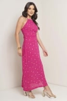 Vestido Midi Amarração nas Costas Rosa 