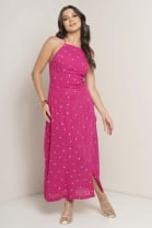 Vestido Midi Amarração nas Costas Rosa 