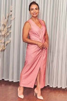 Vestido Midi Lurex Rosa 