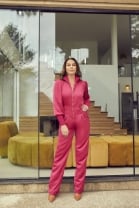 Macacão Rosa com Zíper Frontal