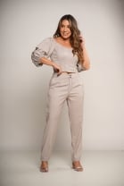 Conjunto de Calça Cargo e Corset Manga Longa Cinza