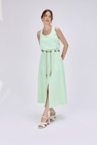 Conjunto de Saia Midi com Fenda Frontal Verde Claro