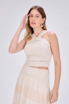 Conjunto de Saia Longa Fluida e Cropped Cavado Off White 