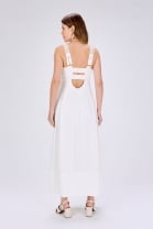 Vestido Longo Fluido com Alças Bordadas Off