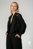 Conjunto de Calça e Jaqueta com Renda Preto 