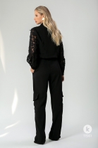 Conjunto de Calça e Jaqueta com Renda Preto 