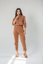 Conjunto de Calça e Jaqueta Cropped Marrom