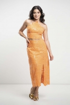 Vestido Midi Amarração no Pescoço Paete Laranja 