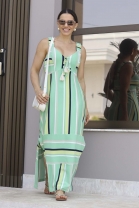Vestido Longo Alças Finas Mix de Listras Verde 