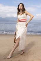 Vestido Midi Detalhes em Crochê Off White 
