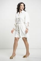 Vestido de Mangas Bulfantes com Amarraçao Frontal Off 