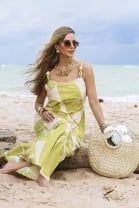 Vestido Longo de Alça de Corda Estampado Verde