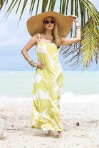Vestido Longo de Alça de Corda Estampado Verde