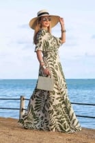 Vestido Longo Com Mangas Estampado