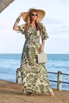 Vestido Longo Com Mangas Estampado