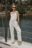 Conjunto de Calça Listrada e Blusa de Alça Off White 