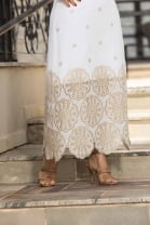 Conjunto de Saia Longa e Cropped Laise Off White 