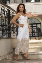 Conjunto de Saia Longa e Cropped Laise Off White 
