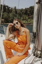Conjunto de Calça e Bata Bordada Laranja 