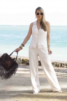 Conjunto de Calça de Linho e Blusa Frente Unica Cru