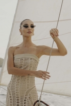 Vestido Midi de Franja Tomara que Caia Bege
