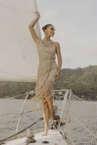 Vestido Midi em Tela Bege 