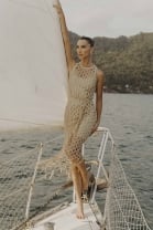 Vestido Midi em Tela Bege 