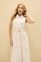 Vestido Midi Abotoamento Frontal Off White 