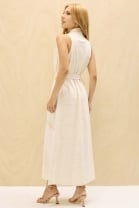 Vestido Midi Abotoamento Frontal Off White 