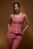 Conjunto Calça e Blusa Abotoamento Frontal Vermelho