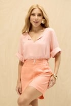 Conjunto Short e Blusa com Decote em V Salmão