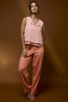 Conjunto de Calça com Decote em V Salmão