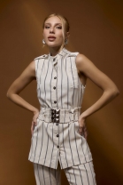 Conjunto de Calça e Maxi Colete com Cinto Listrado 