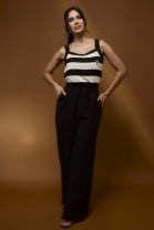 Conjunto de Calça e Regata Listrada Preto 