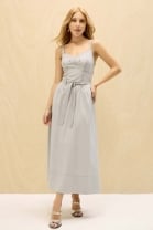 Vestido Midi Godê de Alça Fina Cinza