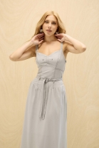 Vestido Midi Godê de Alça Fina Cinza