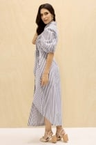 Conjunto de Saia e Camisa com Amarração Listrado