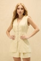 Conjunto de Short e Colete Alfaiataria Amarelo 