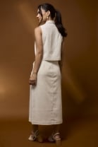 Conjunto de Saia Midi e Blusa com Abotoamento Cru