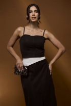 Conjunto de Saia Longa e Cropped de Alça Preto