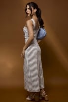 Vestido Midi Alças Grossas Listrado 