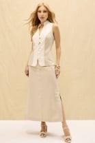 Conjunto de Saia Midi e Blusa Bege 