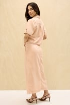 Conjunto de Saia Midi e Cropped Salmão 